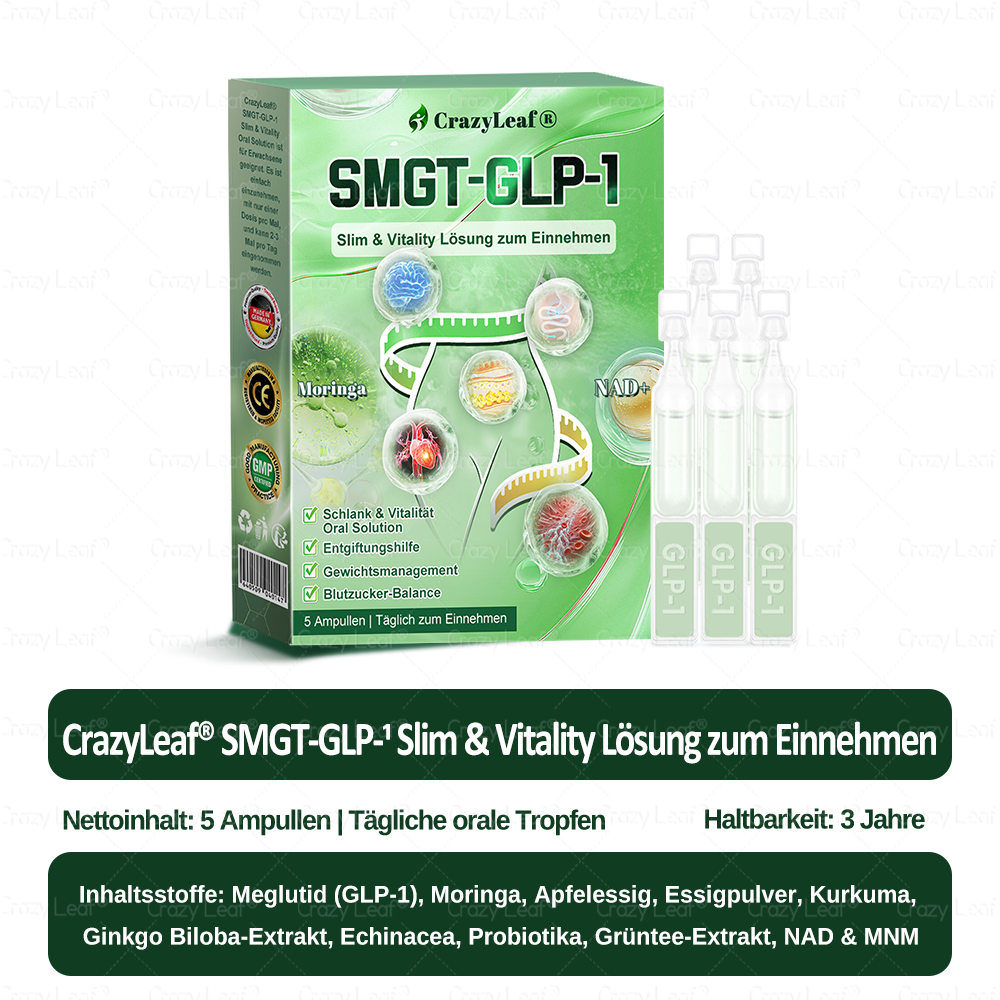 🌈👨⚕️Klinisch bestätigt | Offizieller Shop CrazyLeaf® GLP-1 Trinklösung – wirkt gezielt gegen hartnäckiges Gewicht, Bluthochdruck, Blutzucker, Fettleber, Gelenkschmerzen, Müdigkeit & schlaffe Haut – für mehr Gesundheit & Energie.