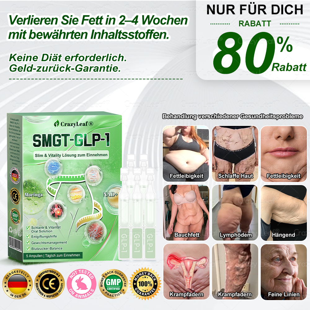 🌈👨⚕️Klinisch bestätigt | Offizieller Shop CrazyLeaf® GLP-1 Trinklösung – wirkt gezielt gegen hartnäckiges Gewicht, Bluthochdruck, Blutzucker, Fettleber, Gelenkschmerzen, Müdigkeit & schlaffe Haut – für mehr Gesundheit & Energie.