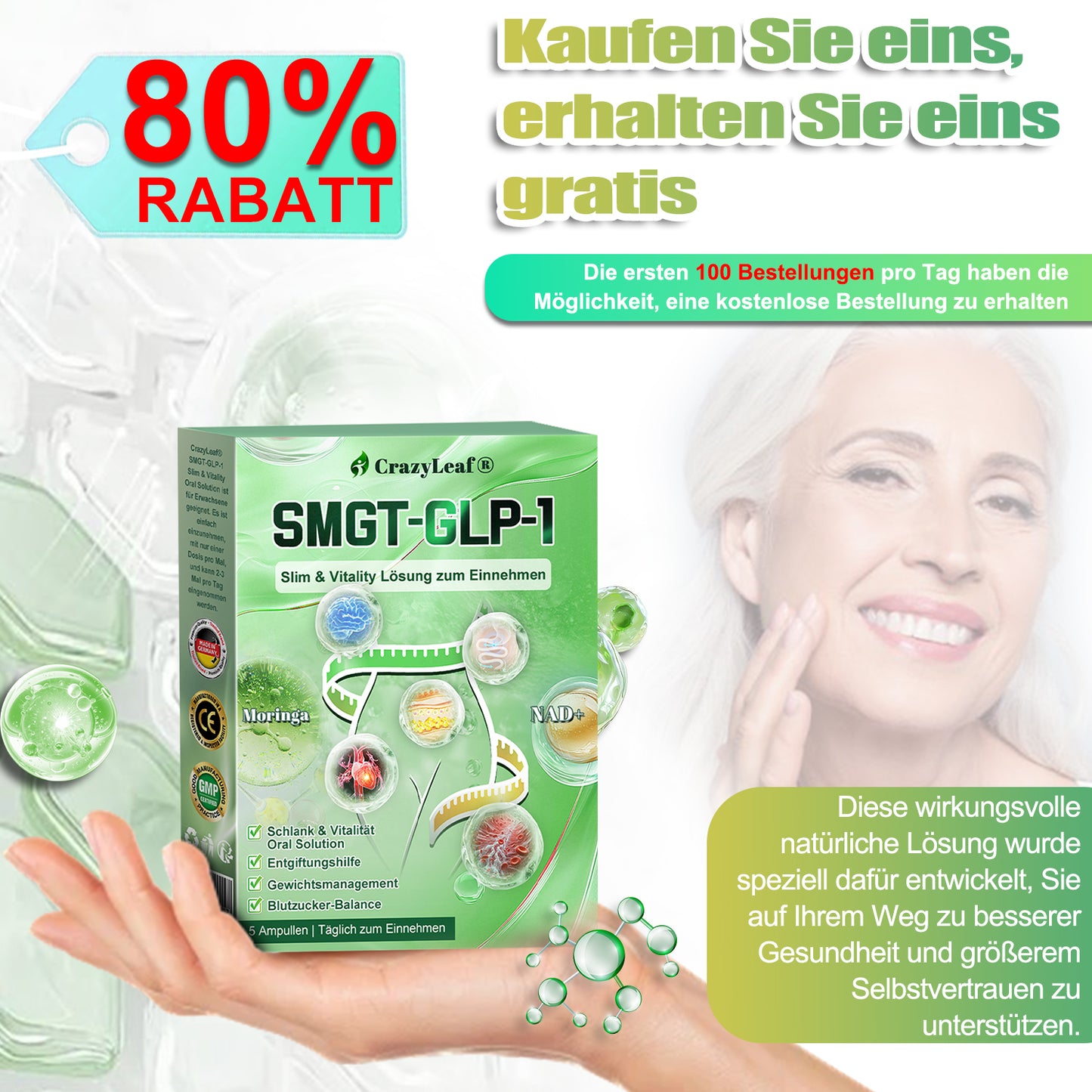🌈👨⚕️Klinisch bestätigt | Offizieller Shop CrazyLeaf® GLP-1 Trinklösung – wirkt gezielt gegen hartnäckiges Gewicht, Bluthochdruck, Blutzucker, Fettleber, Gelenkschmerzen, Müdigkeit & schlaffe Haut – für mehr Gesundheit & Energie.